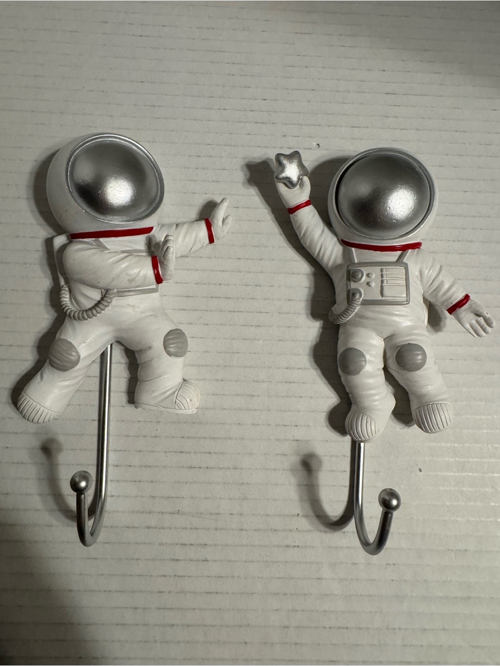 White Astronaut Wall Hooks Set - Space-Themed Home Hooks